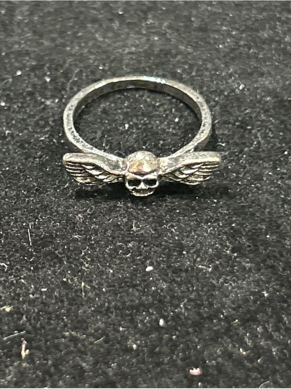 Winged Skull Silver color Ring size 5.5- Womens Gothic Statement
